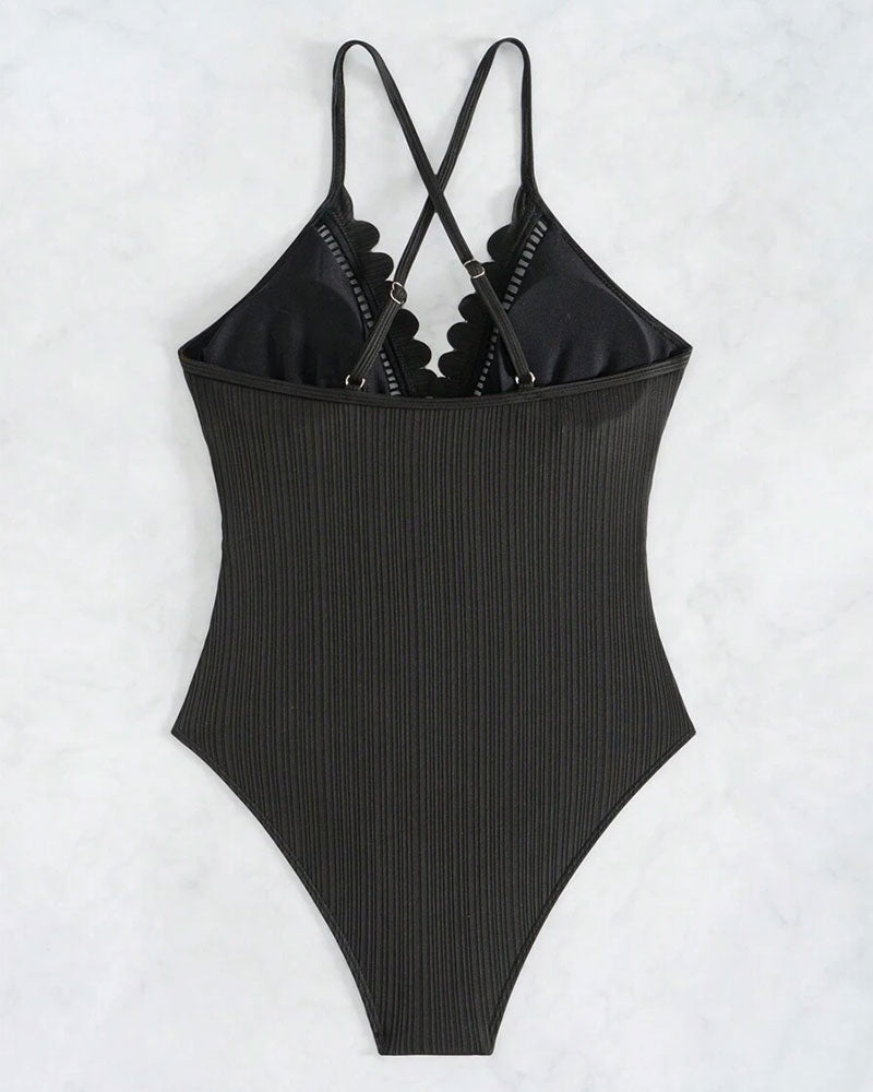 Sexy Hollow Solid One-piece Swimsuit