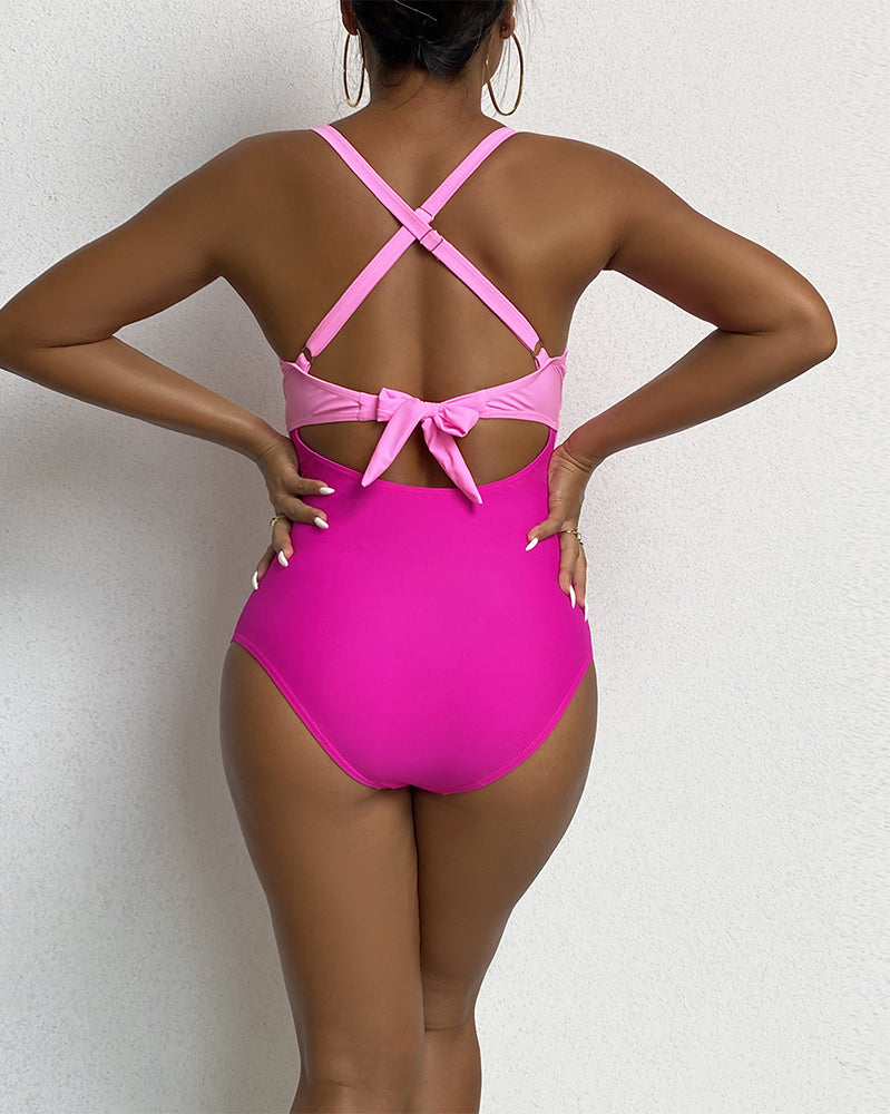 Cross Strap Color Block Swimsuit