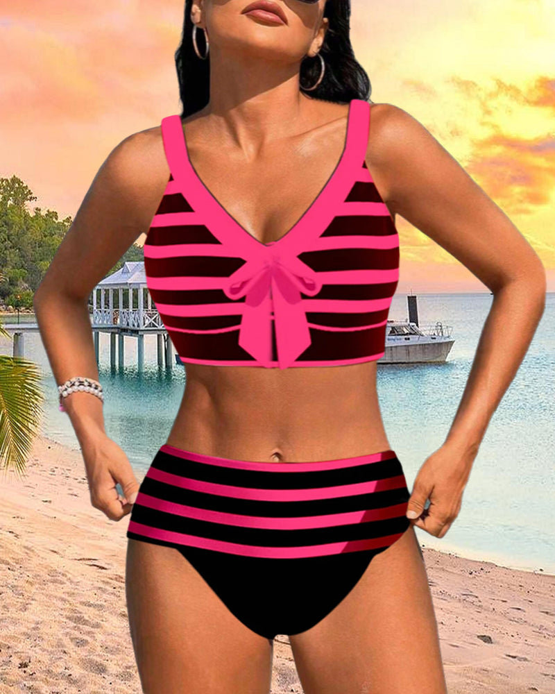 Striped high-waisted bikinis