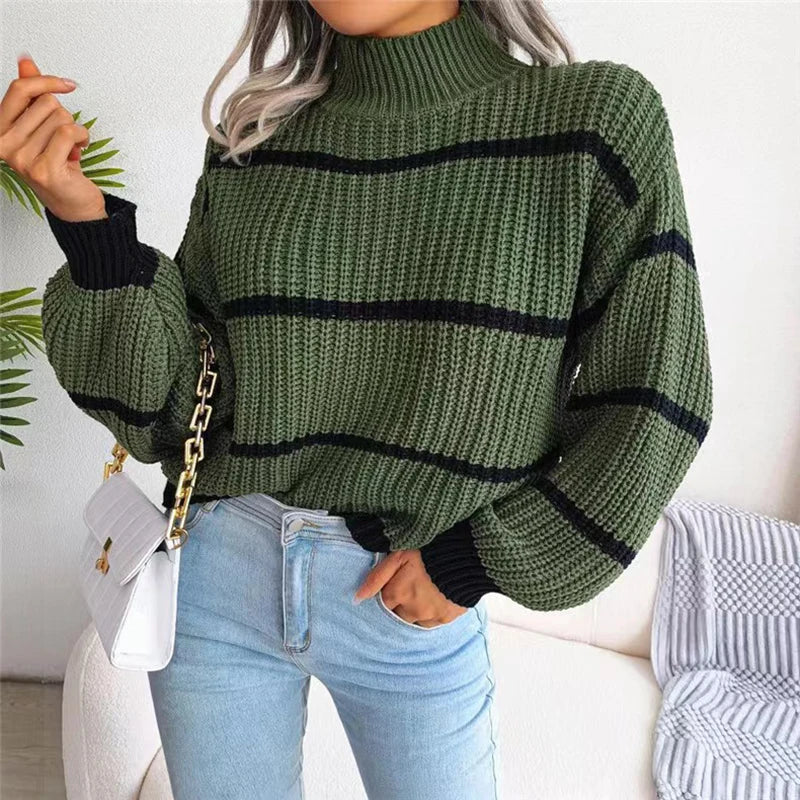Naelya™ - Monochrome Striped Sweater