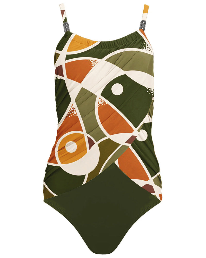 Multicolor Geometric Print One Piece Swimsuit
