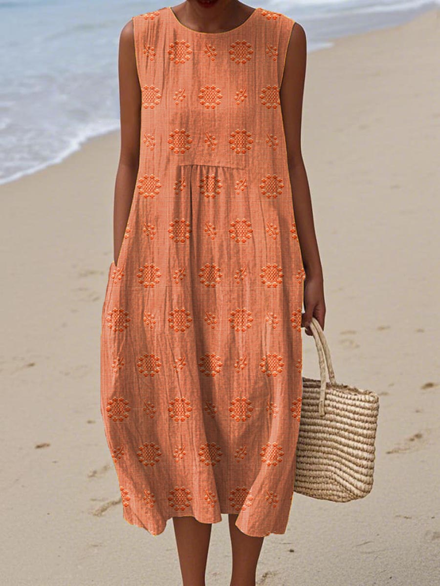 Élodie – Elegant Sleeveless Cotton Dress with Pockets