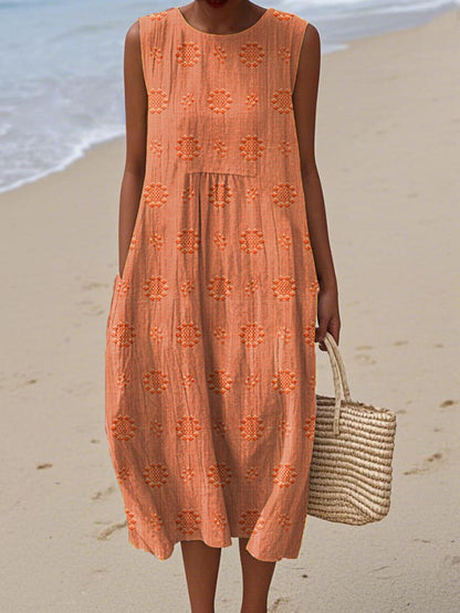 Élodie – Elegant Sleeveless Cotton Dress with Pockets