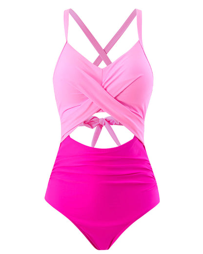 Cross Strap Color Block Swimsuit