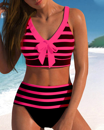 Striped high-waisted bikinis