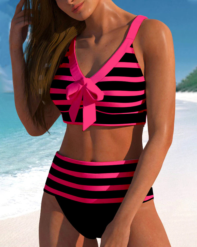 Striped high-waisted bikinis