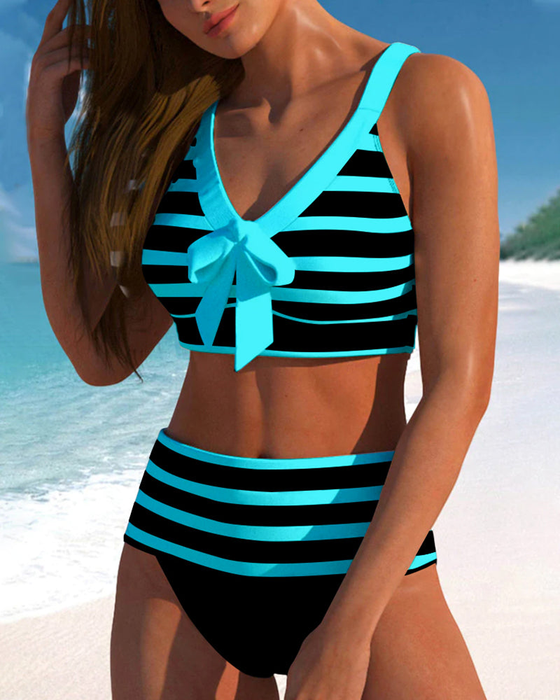 Striped high-waisted bikinis