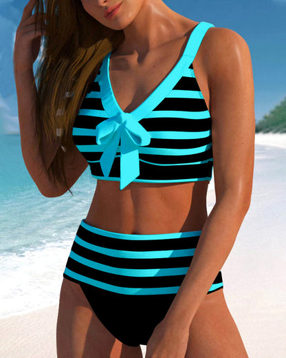 Striped high-waisted bikinis