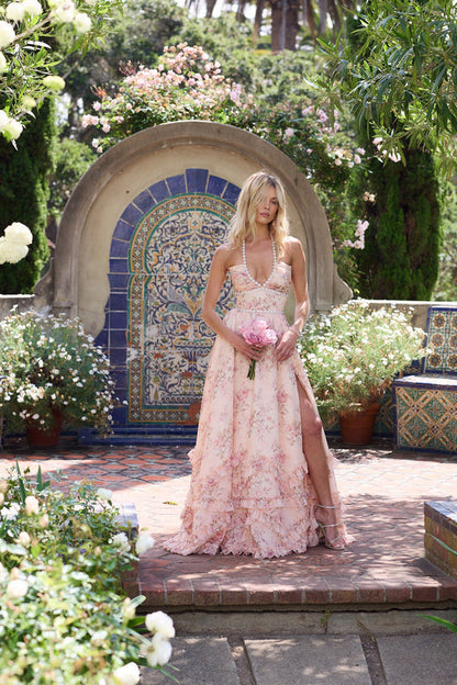 Scarlette Dress – Peach Tapestry Elegance