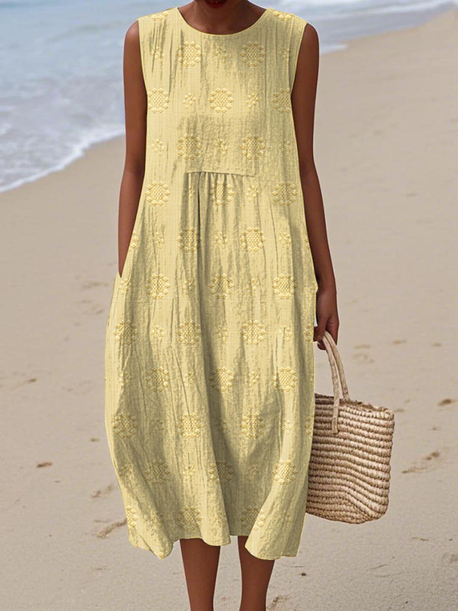 Élodie – Elegant Sleeveless Cotton Dress with Pockets