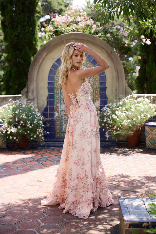 Scarlette Dress – Peach Tapestry Elegance