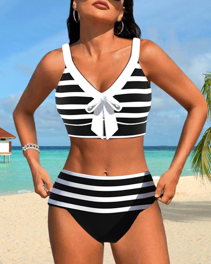 Striped high-waisted bikinis