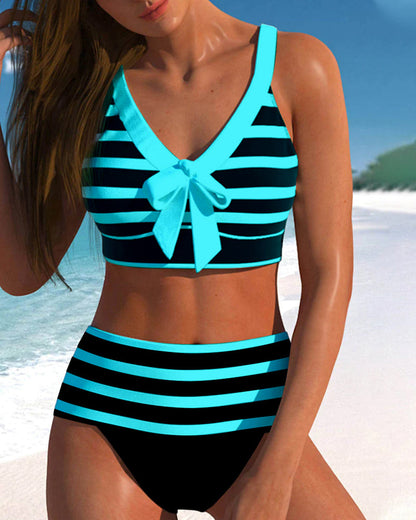 Striped high-waisted bikinis