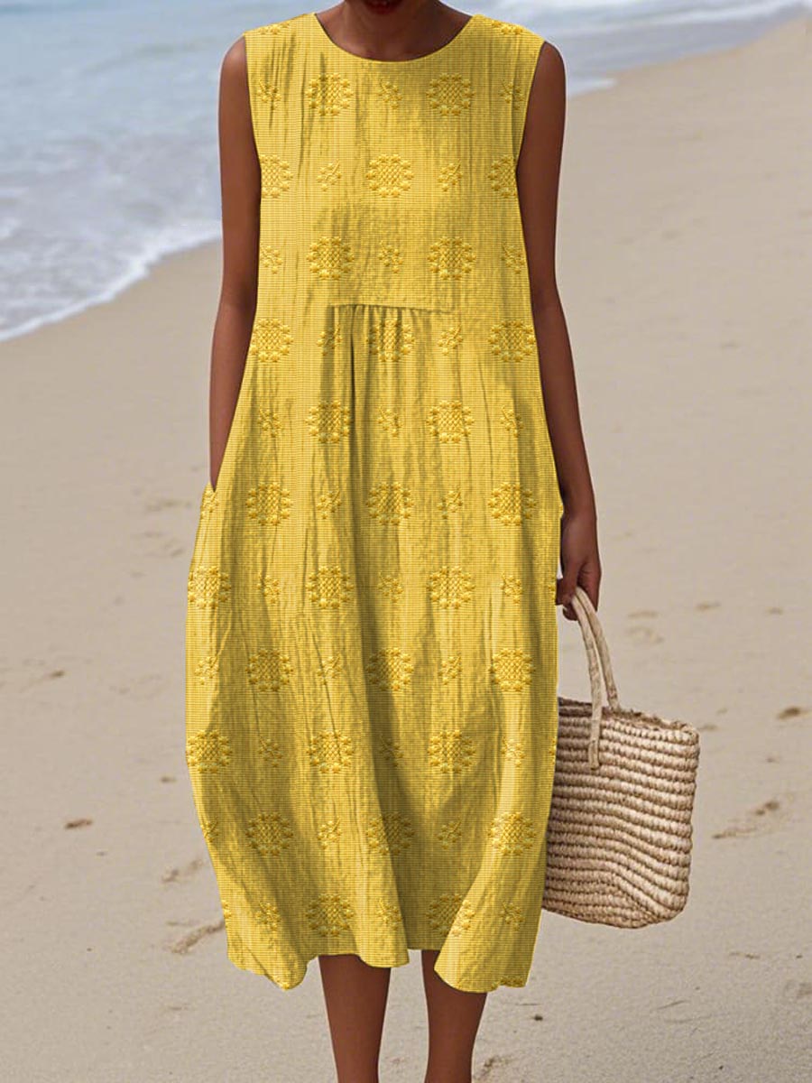 Élodie – Elegant Sleeveless Cotton Dress with Pockets
