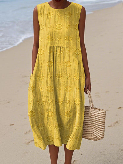 Élodie – Elegant Sleeveless Cotton Dress with Pockets