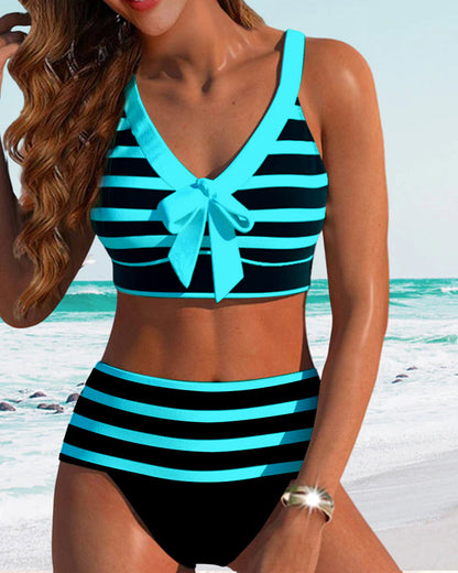 Striped high-waisted bikinis