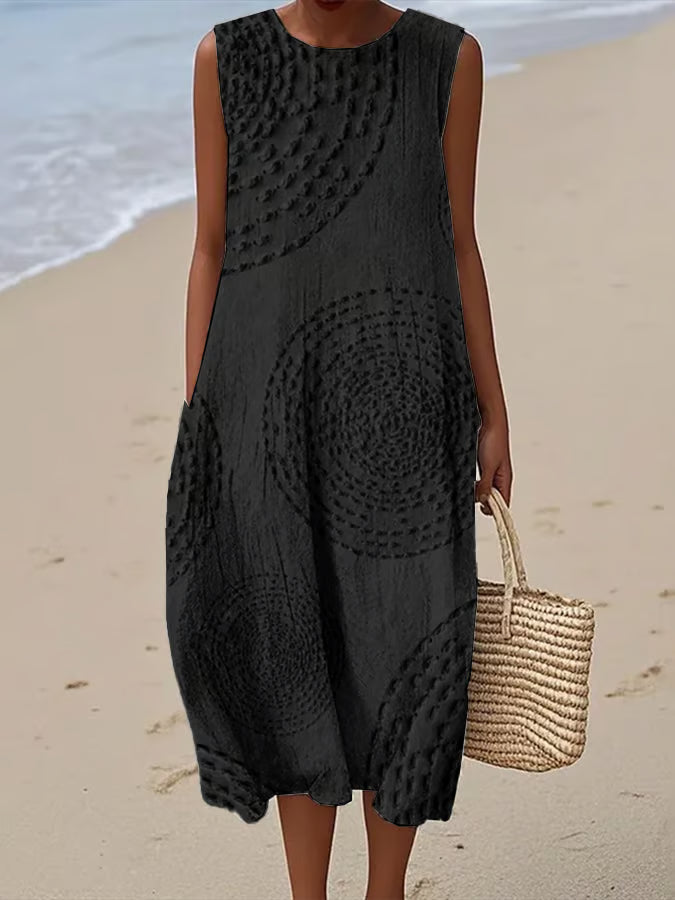 Maelle | Sleeveless Long Dress with Textured Pattern