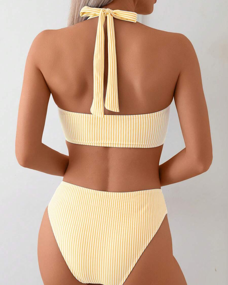 Striped Two-Piece V-Neck Swimsuit