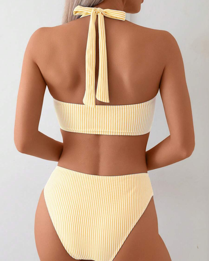 Striped Two-Piece V-Neck Swimsuit