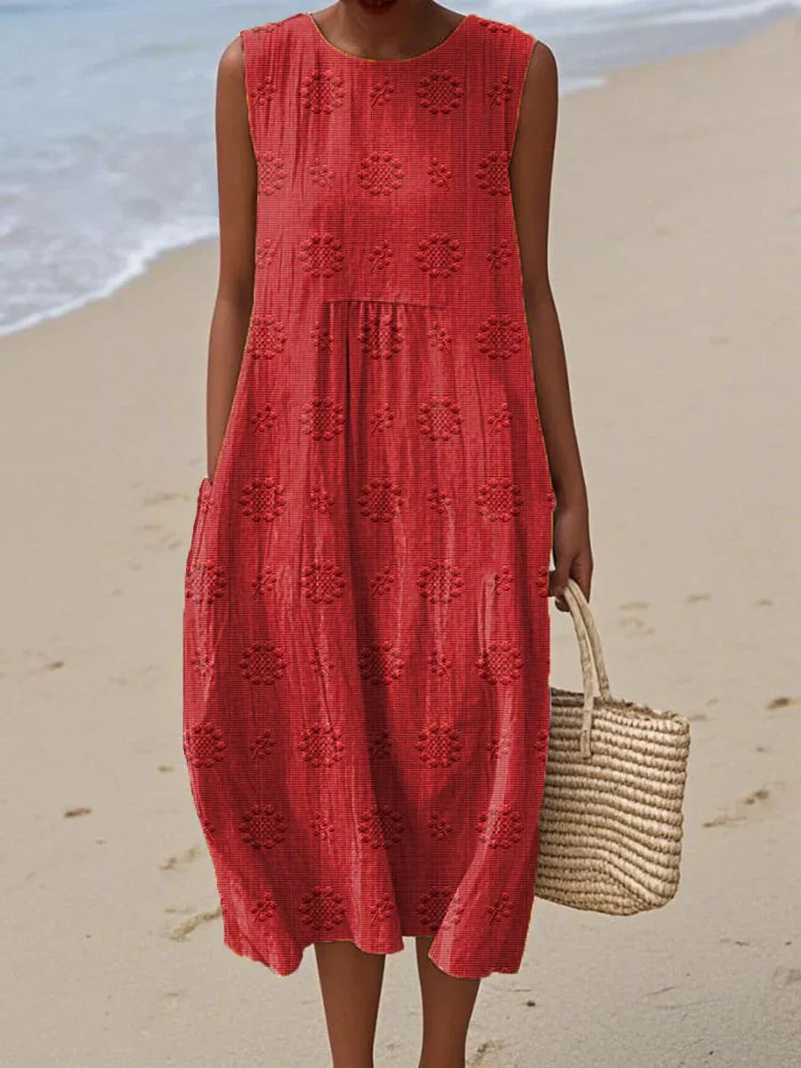 Élodie – Elegant Sleeveless Cotton Dress with Pockets