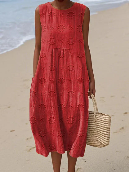 Élodie – Elegant Sleeveless Cotton Dress with Pockets