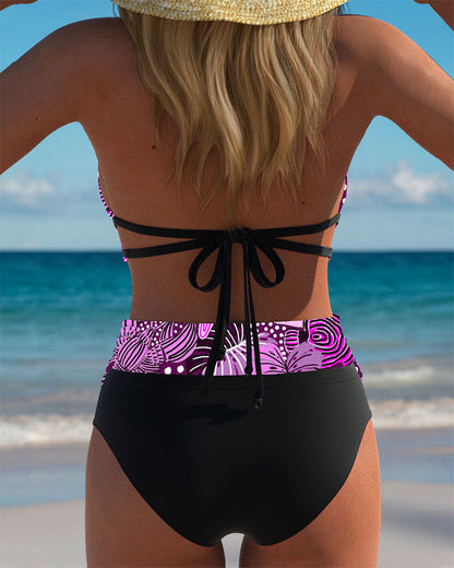 Sexy Halterneck Bikini with Printed Bra