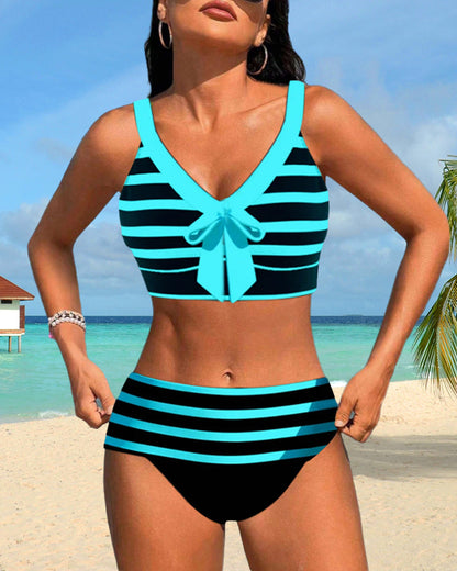 Striped high-waisted bikinis