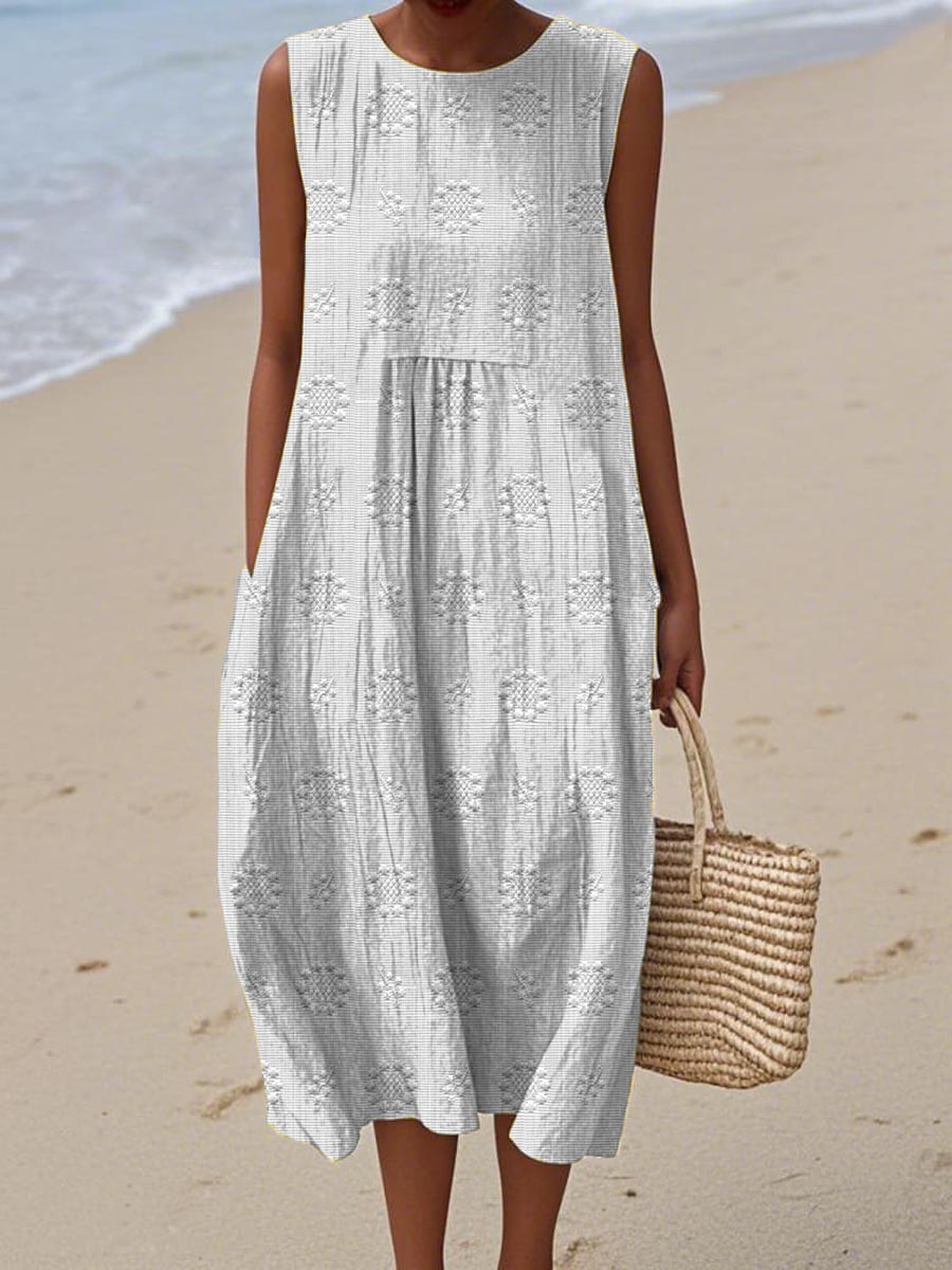 Élodie – Elegant Sleeveless Cotton Dress with Pockets