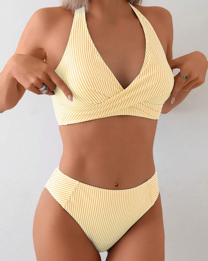Striped Two-Piece V-Neck Swimsuit