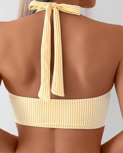 Striped Two-Piece V-Neck Swimsuit
