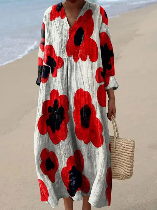Alba | Long Red Floral Dress.