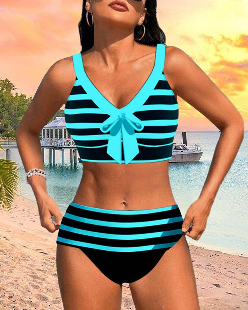 Striped high-waisted bikinis