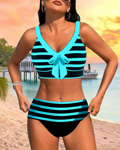 Striped high-waisted bikinis