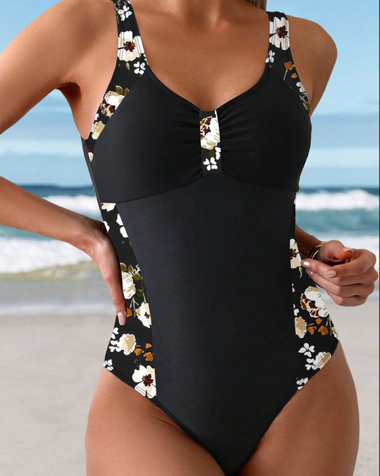 Sleeveless Contrast Print One-Piece Swimsuit