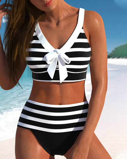 Striped high-waisted bikinis