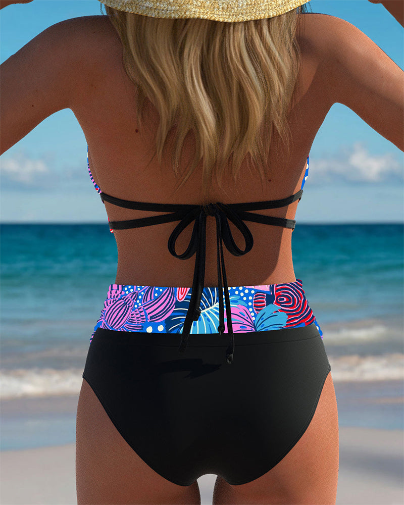 Sexy Halterneck Bikini with Printed Bra