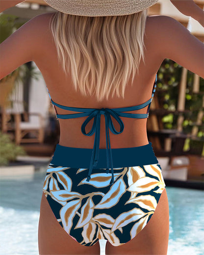 High Waisted Bikini Briefs Printed Bralette