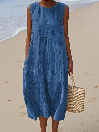 Élodie – Elegant Sleeveless Cotton Dress with Pockets
