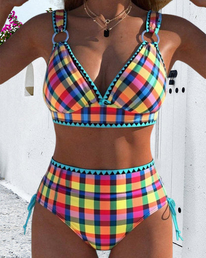 Casual plaid two piece bikini swimsuit