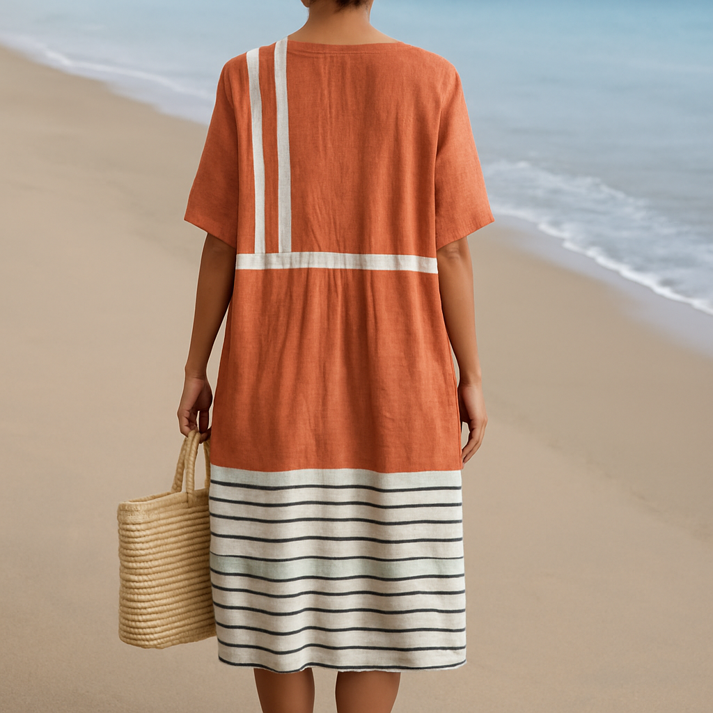 Mara | Terracotta dress with graphic stripes