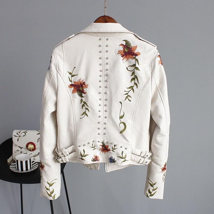 Jordia™ - Women's Leather Jacket With Floral Accents