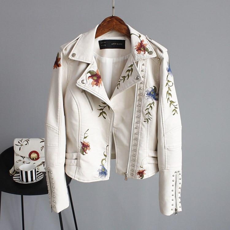 Jordia™ - Women's Leather Jacket With Floral Accents
