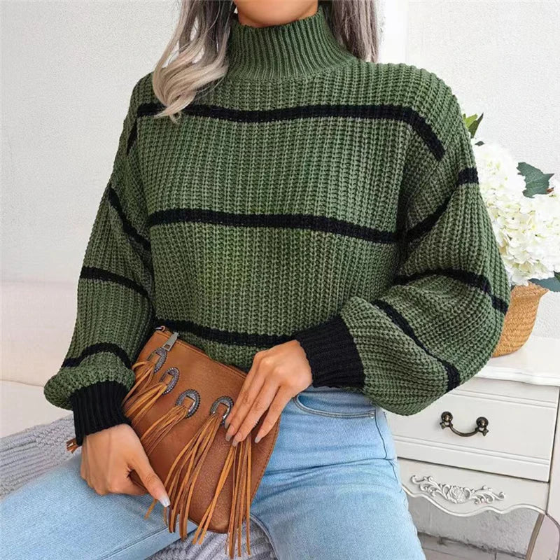Naelya™ - Monochrome Striped Sweater