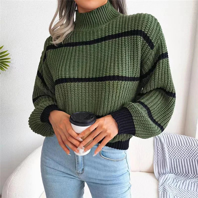 Naelya™ - Monochrome Striped Sweater