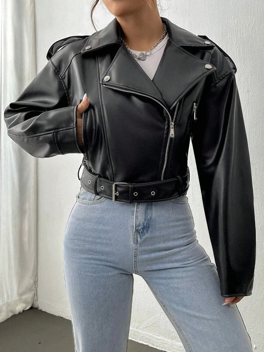 Zeraya™ - Cropped Rebel Moto Jacket