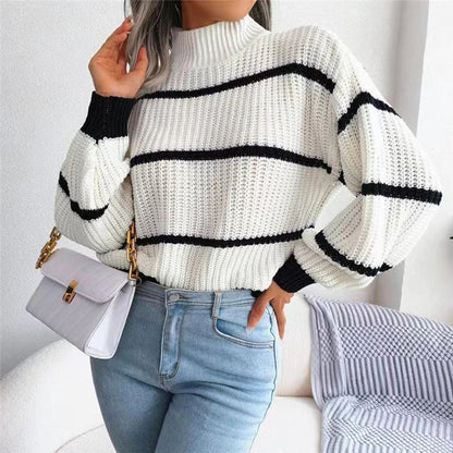 Naelya™ - Monochrome Striped Sweater