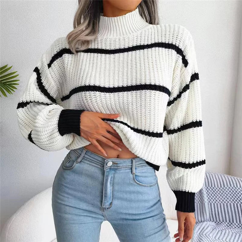 Naelya™ - Monochrome Striped Sweater