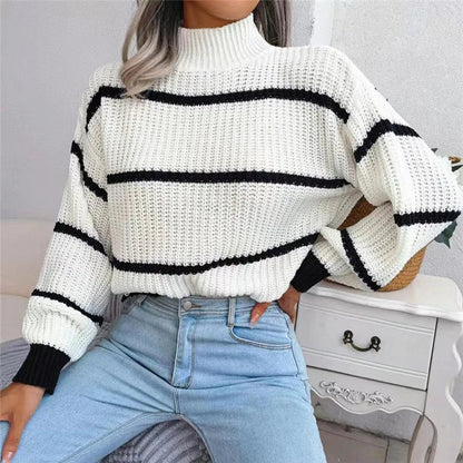 Naelya™ - Monochrome Striped Sweater