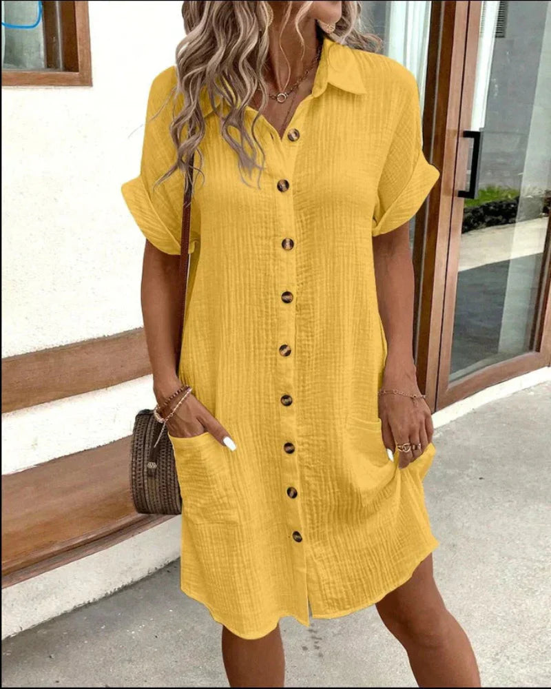 Aubrey – Women’s Retro Cotton Linen Shirt Dress