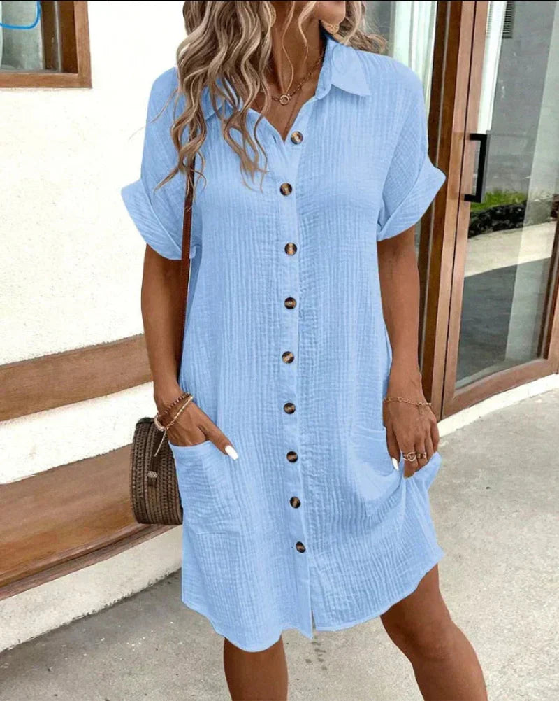Aubrey – Women’s Retro Cotton Linen Shirt Dress